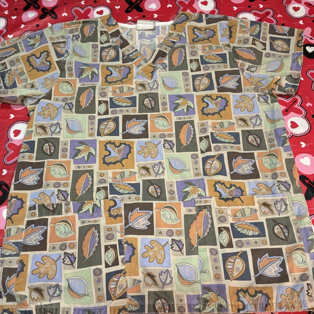 Vtg Fall Autumn scrub jacket size small‎ leaves Tafford medical nursing medical